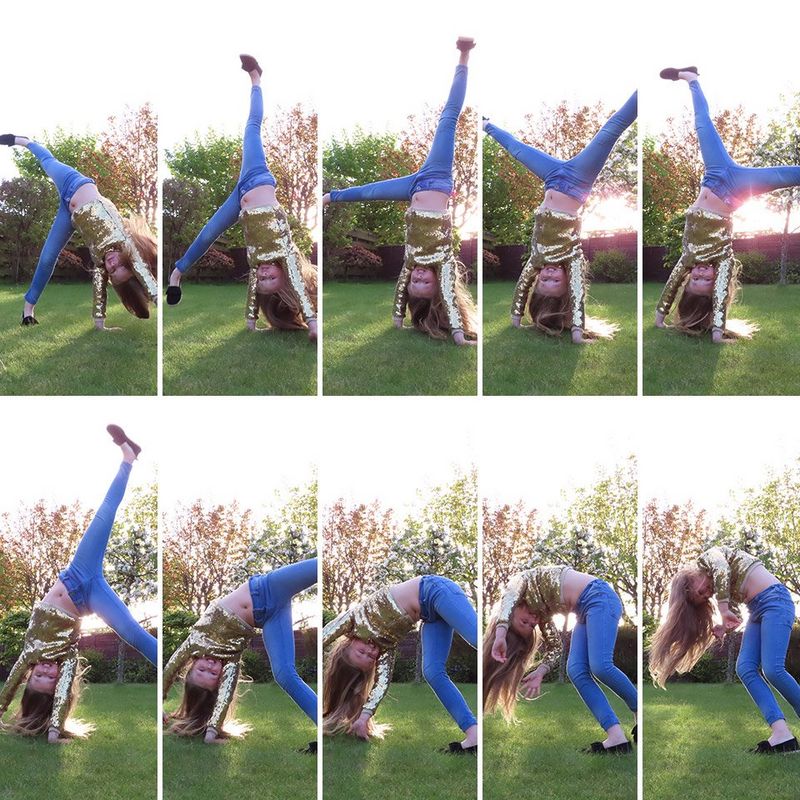 Young girl doing a cartwheel frame by frame