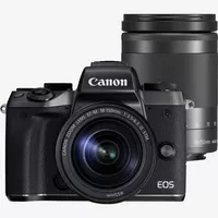 Canon EOS M5 + EF-M 18-150mm f/3.5-6.3 IS STM Lens Product Front View and Lens also Shown Stand-alone