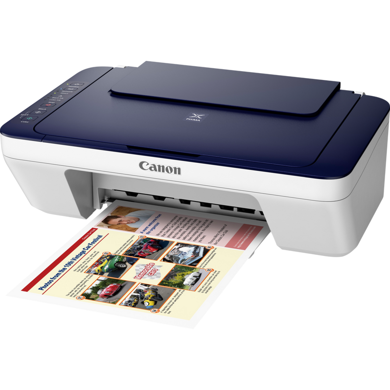 Canon PIXMA MG3053 - Blue/White Product Front Slant View With Paper Tray Out