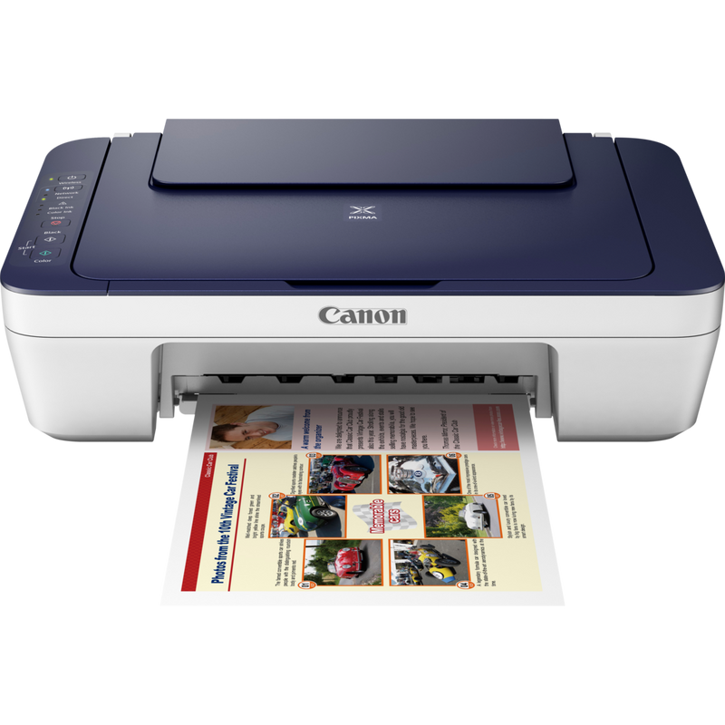 Canon PIXMA MG3053 - Blue/White Product Front View With Paper Tray Out