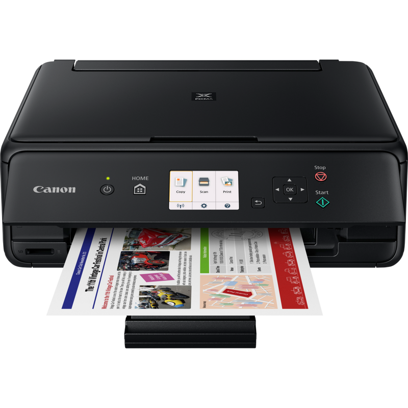 Canon PIXMA TS5050 - Noir Produit Vue avant, montrant le bac à papier déplié
