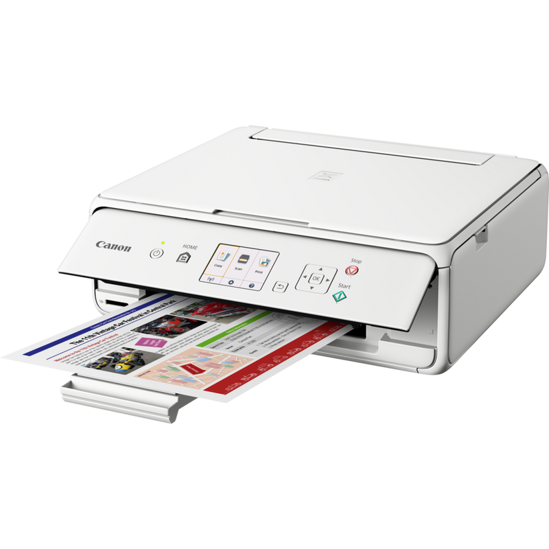 Canon PIXMA TS5051 - White Produkt Vy snett framifrån med utdraget pappersfack