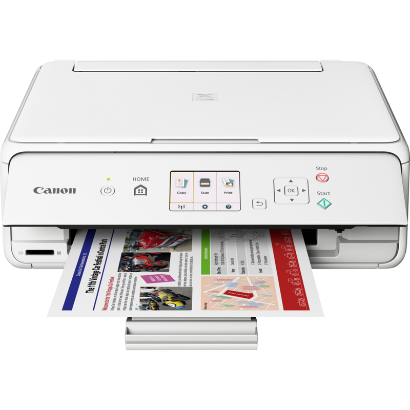 Canon PIXMA TS5051 - White Produkt Vy framifrån med utdraget pappersfack