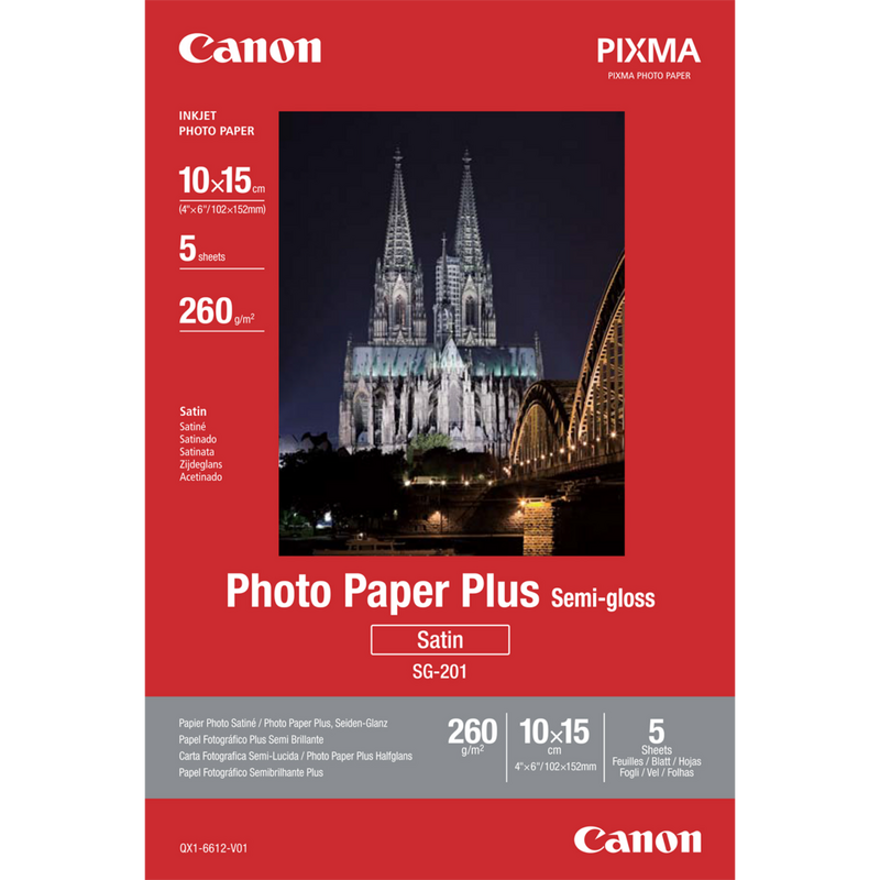 Canon SG-201 Semi-Gloss Photo Paper Plus 10x15cm - 5 Sheets Product Front View