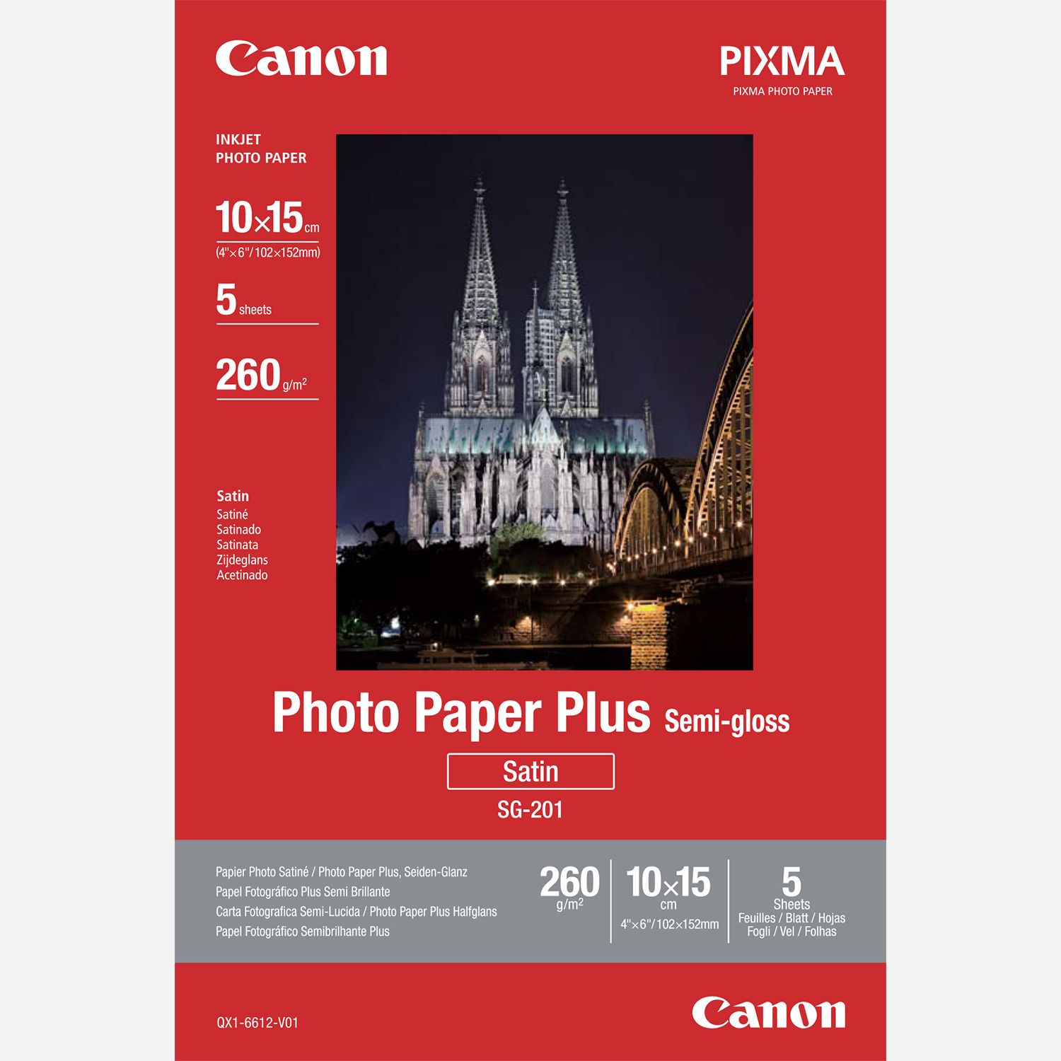 Papier Photo Satin&eacute; 10 &times; 15cm Canon SG-201 - 5 feuilles