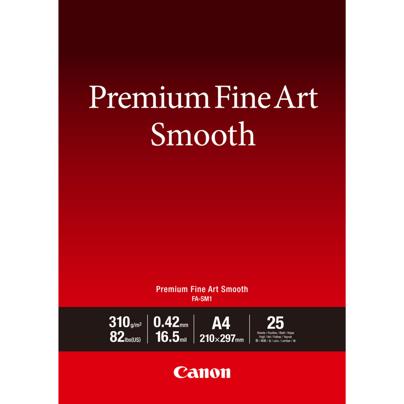 Canon FA-SM1 Premium Fine Art Smooth-papir A4 – 25 Sheets Produkt Sett forfra