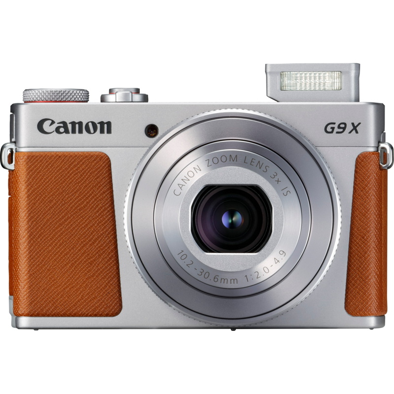 Canon PowerShot G9 X Mark II – Silver Product Front view with flash open