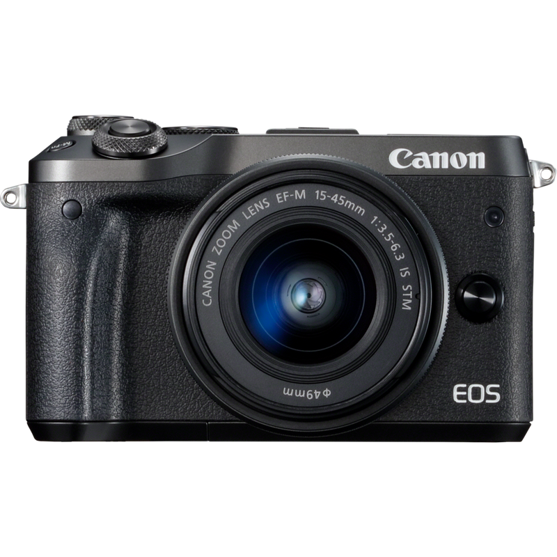 Canon EOS M6 + objetiva EF-M 15-45mm IS STM preta Produto Vista frontal