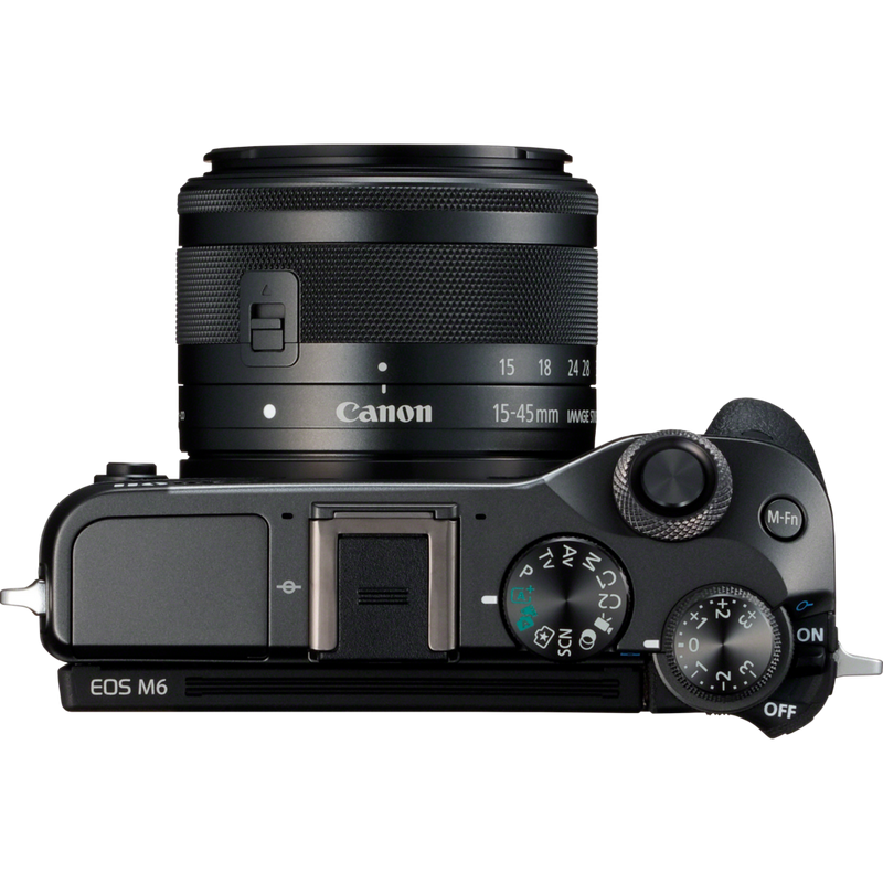 Canon EOS M6 + objetiva EF-M 15-45mm IS STM preta Produto Vista superior