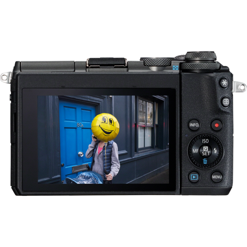 Canon EOS M6 + objetiva EF-M 15-45mm IS STM preta Produto Vista posterior