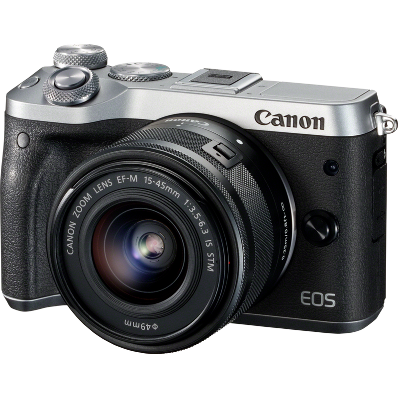 Canon EOS M6 + objectif EF-M 15-45mm IS STM argent Produits Vue diagonale