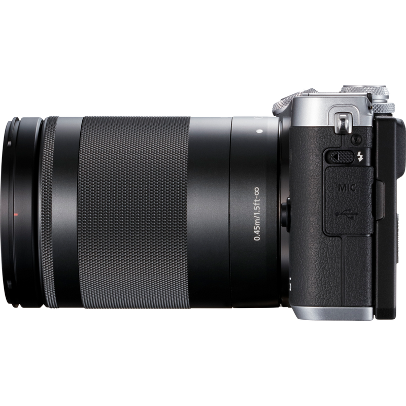 Canon EOS M6 Silver + EF-M 18-150mm IS STM Lens Black Product Left View