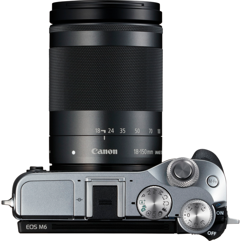 Canon EOS M6 Silver + EF-M 18-150mm IS STM Lens Black Product Top View