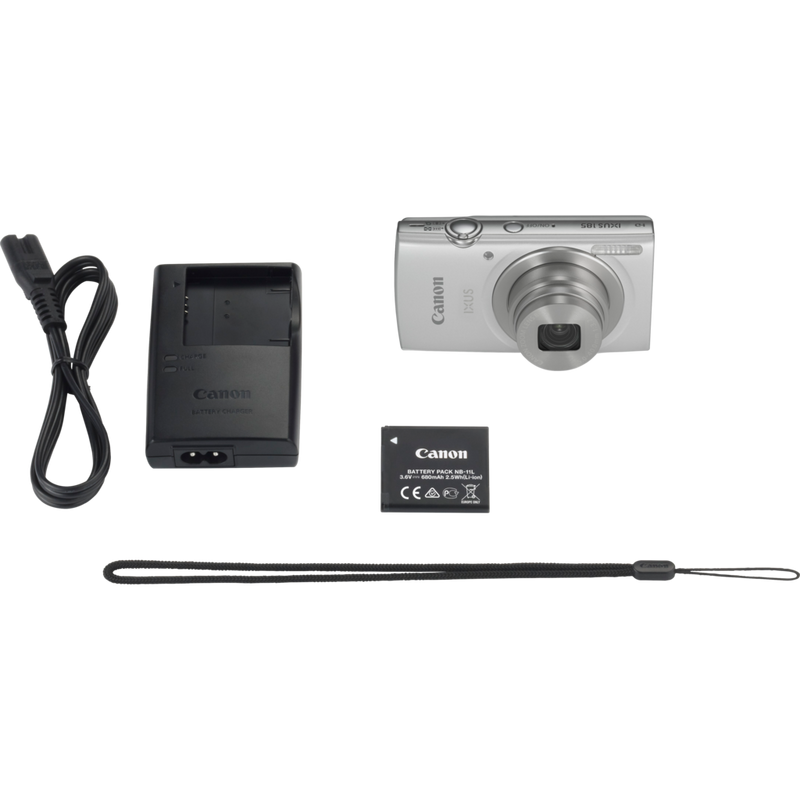 Canon IXUS 185 – sølvfarget Produkt innholdet i esken