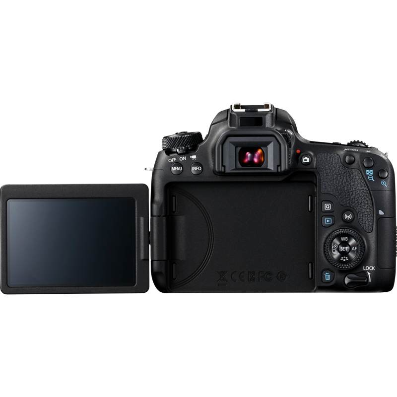 Canon EOS 77D + EF 18-55mm IS STM Lens + Backpack + Spare Battery Product Back View With Open Screen