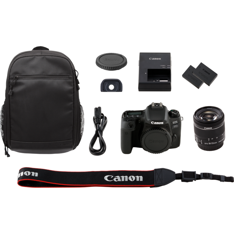 Canon EOS 77D + EF 18-55mm IS STM Lens + Backpack + Spare Battery Product What's In The Box
