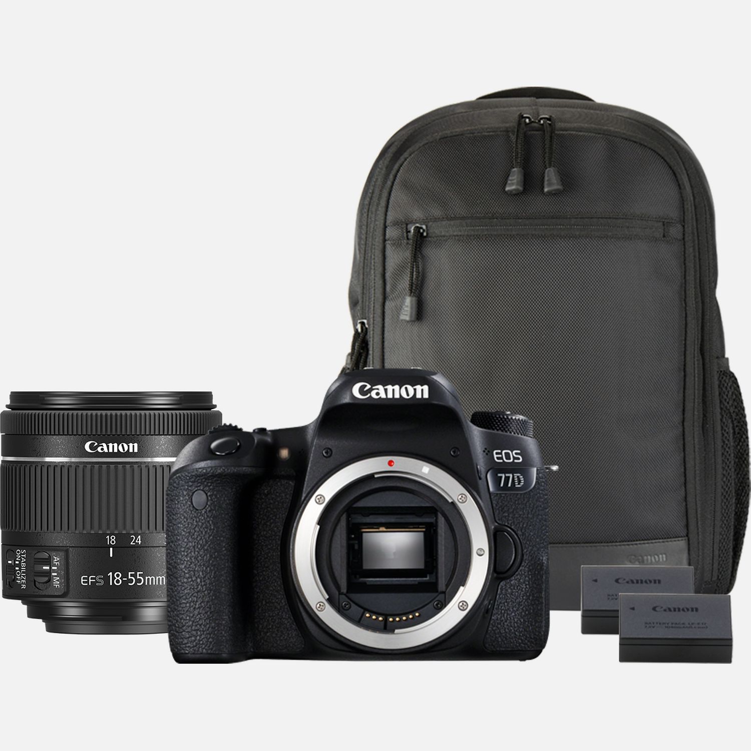 Canon EOS 77D + obiettivo EF 18-55mm IS STM + zaino + batteria di ricambio