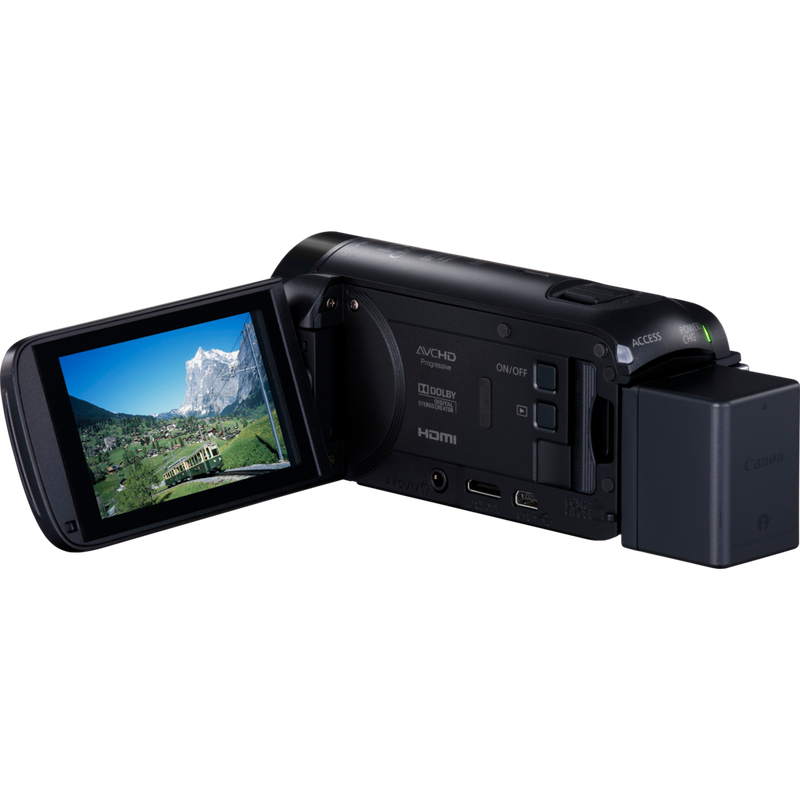 Canon LEGRIA HF R88 Black Product Back Left View with Flipped Screen
