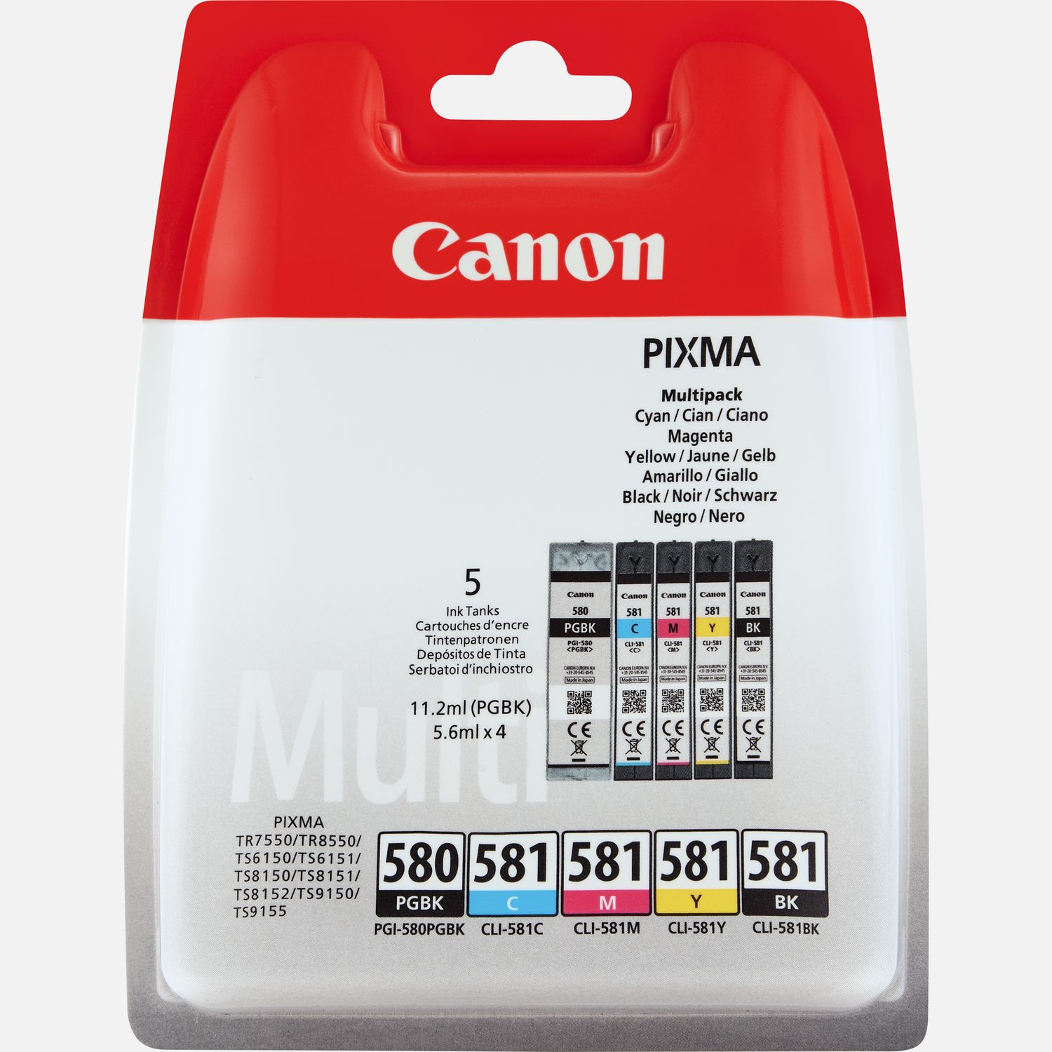 Canon PGI580BK/CLI581 BK/C/M/Y Pigment + Ink Cartridge Multi Pack