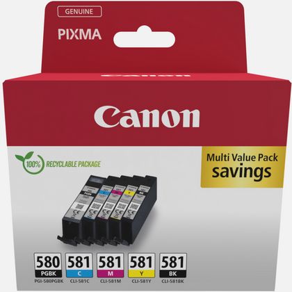 Canon Multipack de cartouches d'encre pigmentée PGI-580BK/CLI-581 BK/C/M/Y  11,2 ml, 5,6 ml, Multi pack
