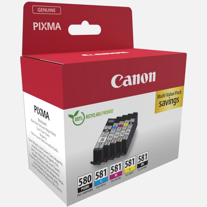 Cartouche encre Canon PGI580XXL / CLI581XXL - LOT de 5 cartouches  compatibles Canon PGI-580/CLI-581XXL - ULTRA GRANDE CAPACITE
