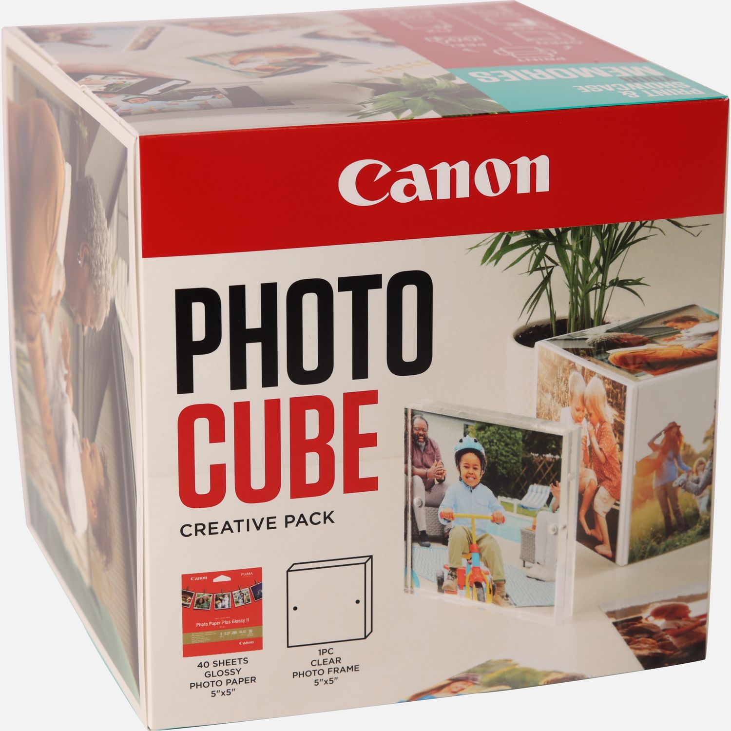 Image of Canon Photo Cube e cornice + carta fotografica lucida Plus Glossy II PP-201 da 5"x5" (40 fogli) - Pacchetto creativo, azzurro