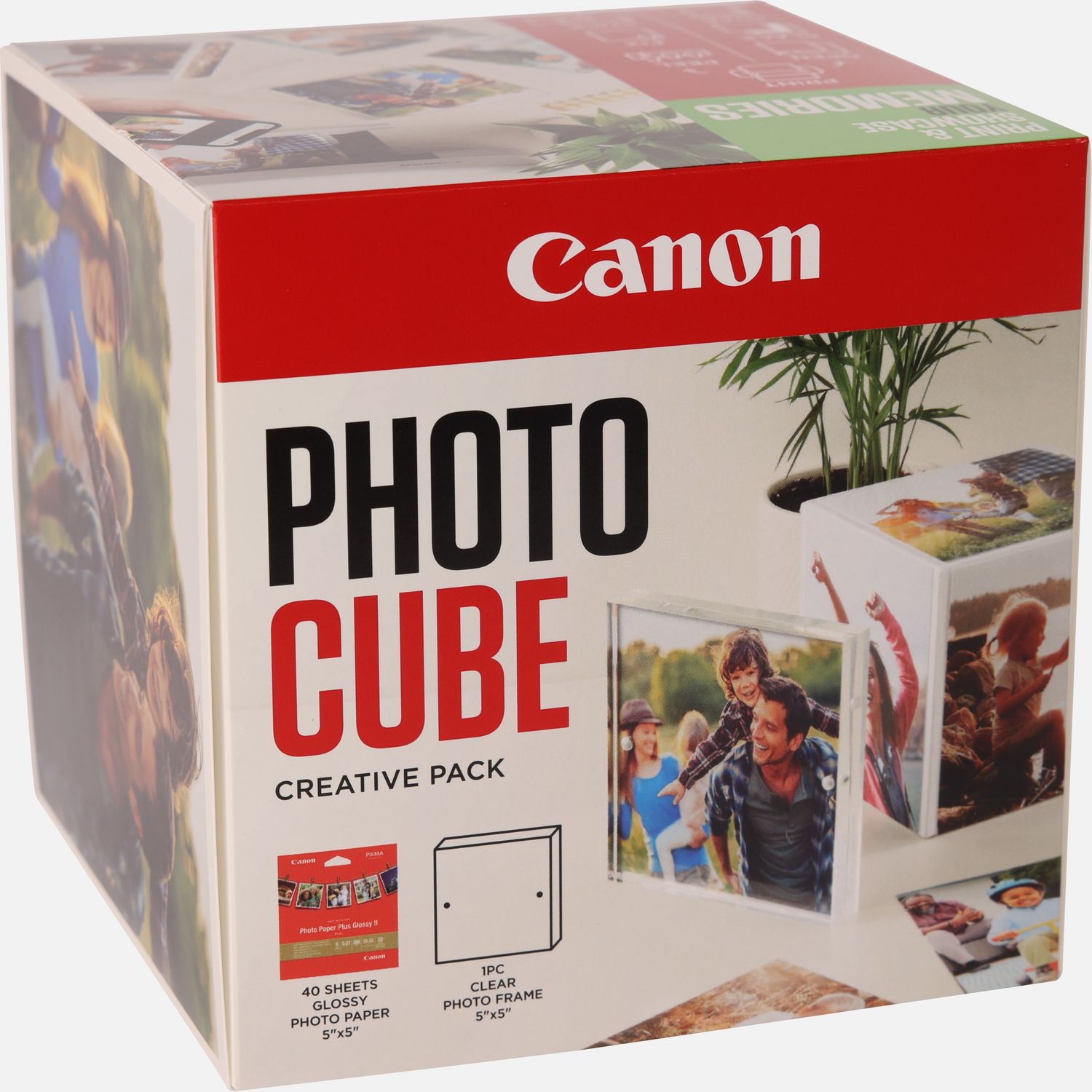 Image of Canon Photo Cube e cornice + carta fotografica lucida Plus Glossy II PP-201 da 5"x5" (40 fogli) - Pacchetto creativo, verde