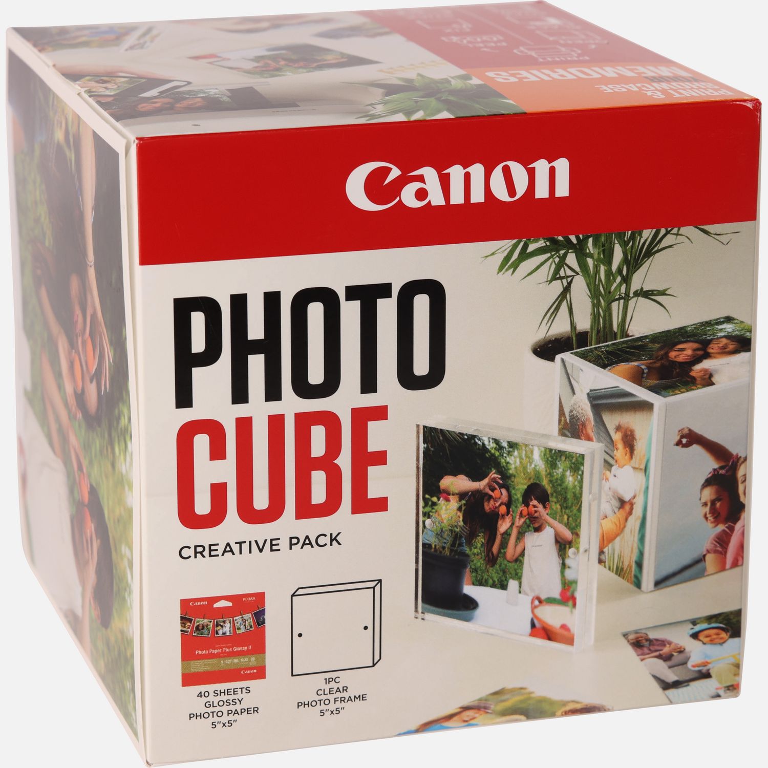 Photo Cube Canon et cadre + papier photo glacé Extra II PP-201 13 x 13 cm (40 feuilles) - Pack créatif, orange