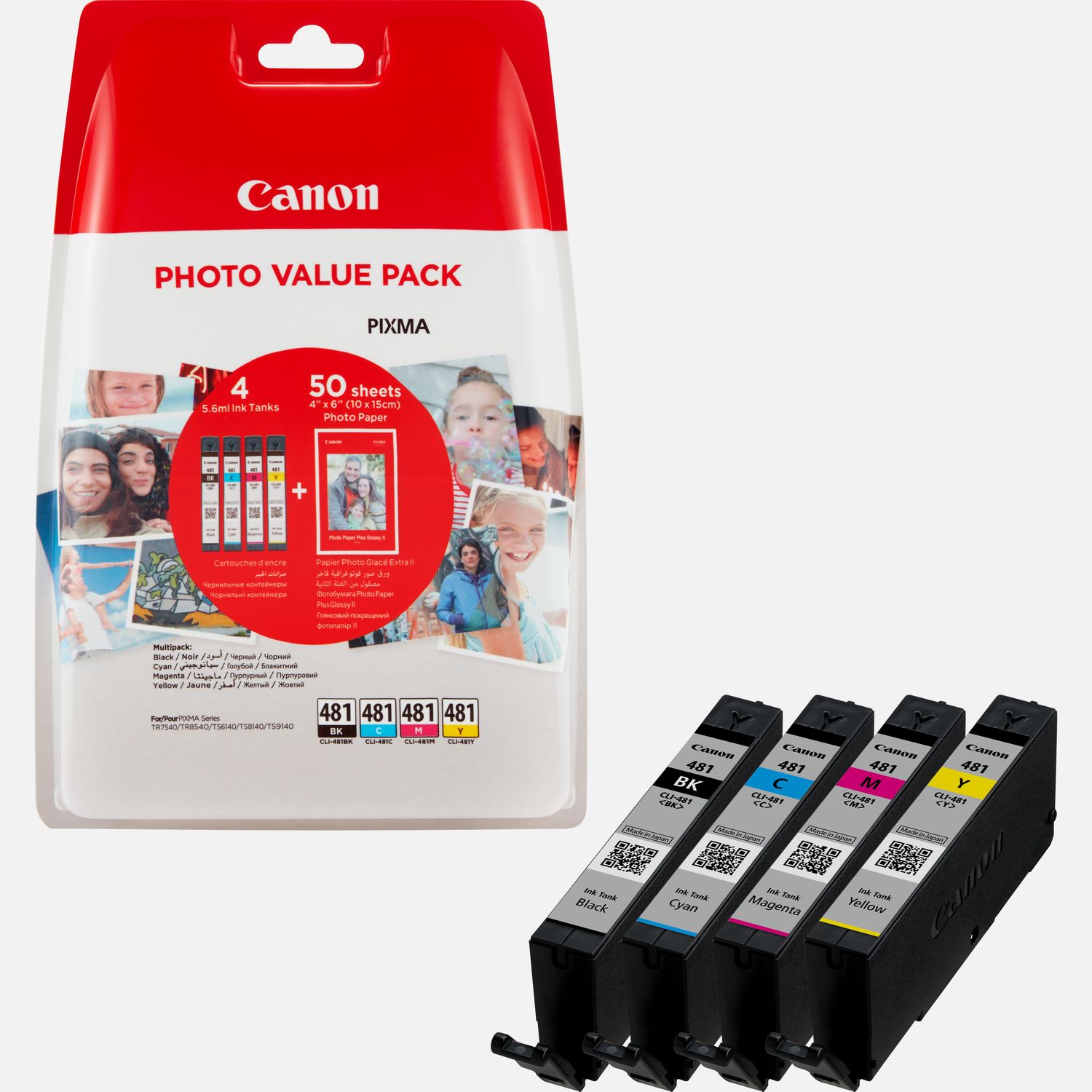 

Canon CLI-481 BK/C/M/Y Ink Cartridge + Photo Paper Value Pack