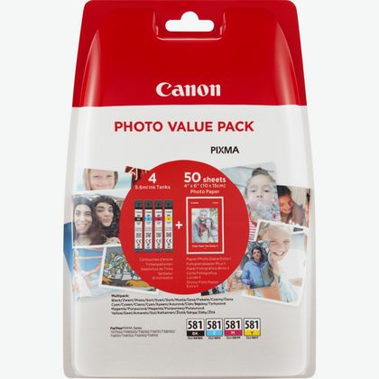 Immagine di Confezione multipla cartucce d'inchiostro Canon CLI-581 BK/C/M/Y + carta fotografica