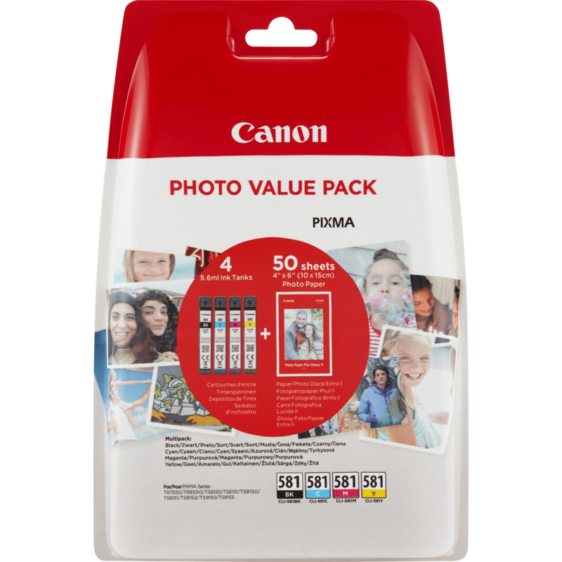 CLI-581 BK/C/M/Y + Photo Paper (Value Pack)