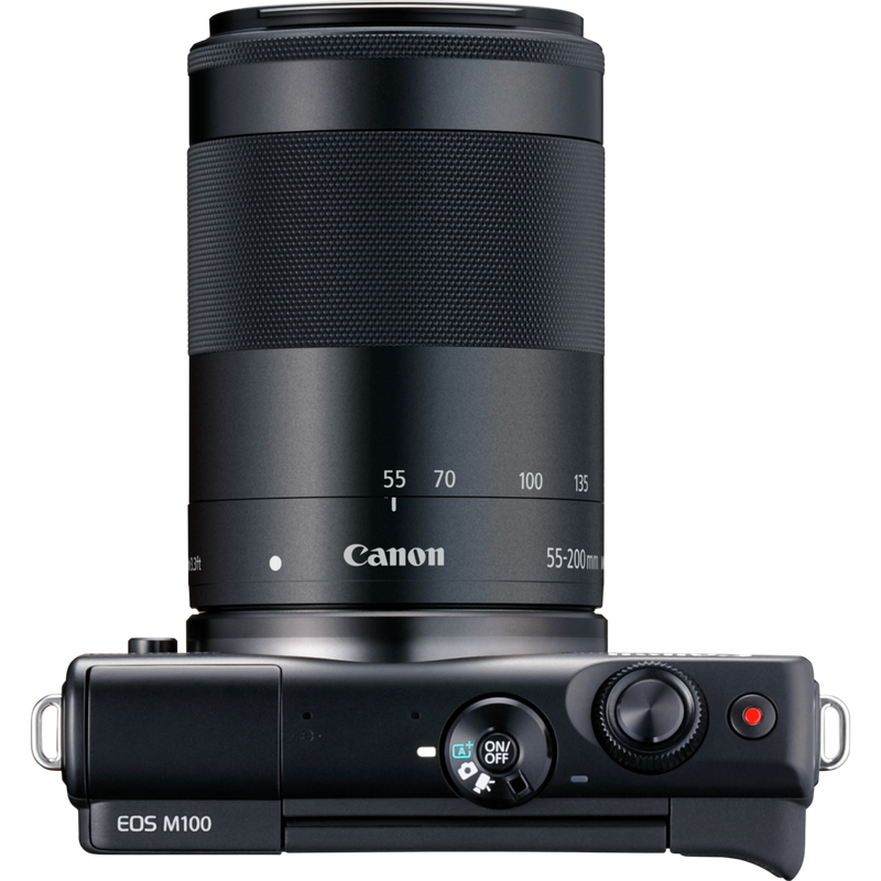 Canon EOS M100 noir + objectif EF-M 15-45 mm IS STM noir + objectif EF-M 55-200 mm IS STM noir Produits Vue de dessus