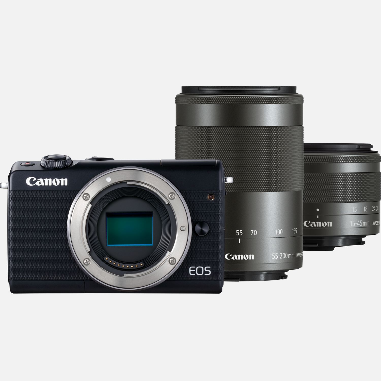 Image of Canon EOS M100 nera + Obiettivo EF-M 15-45mm IS STM nero + Obiettivo EF-M 55-200mm IS STM nero