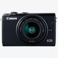 Canon EOS M100 negra + objetivo EF-M 15-45mm f/3.5-6.3 IS STM negro Producto Vista frontal
