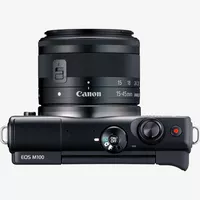 Canon EOS M100 negra + objetivo EF-M 15-45mm f/3.5-6.3 IS STM negro Producto Vista superior