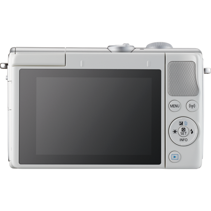 Canon EOS M100 White + EF-M 15-45mm f/3.5-6.3 IS STM Lens Silver Product Back View