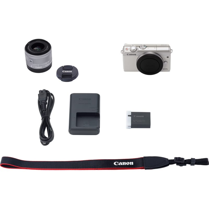 Canon EOS M100 White + EF-M 15-45mm f/3.5-6.3 IS STM Lens Silver Product What's in the Box
