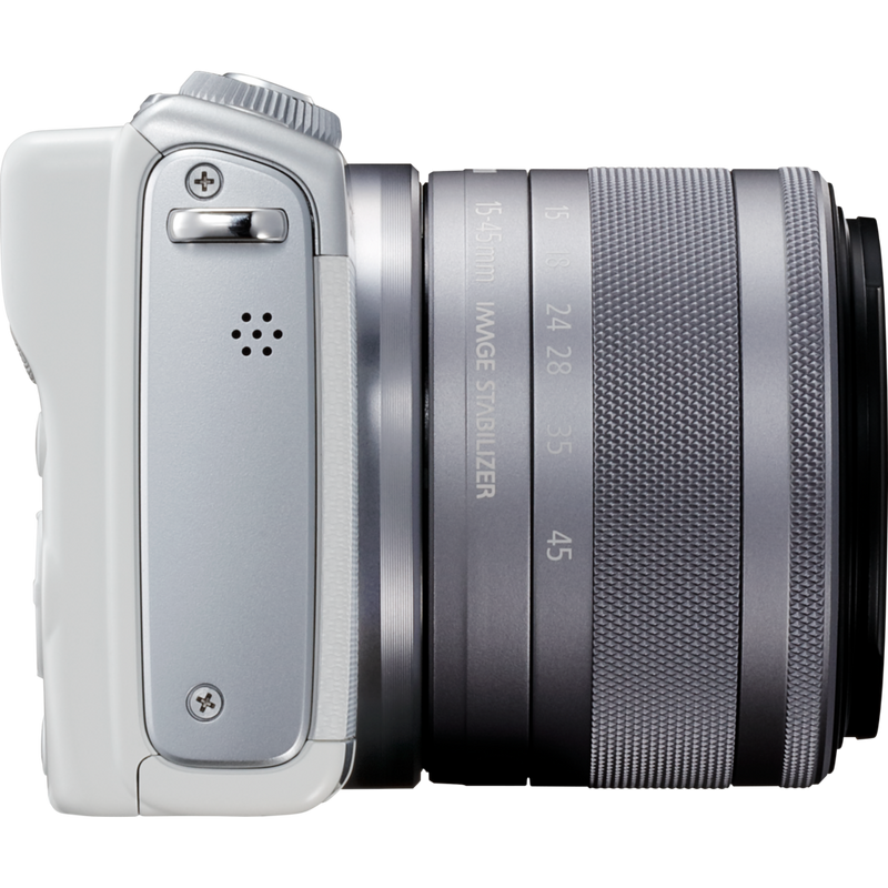 Canon EOS M100 White + EF-M 15-45mm f/3.5-6.3 IS STM Lens Silver Product Right View