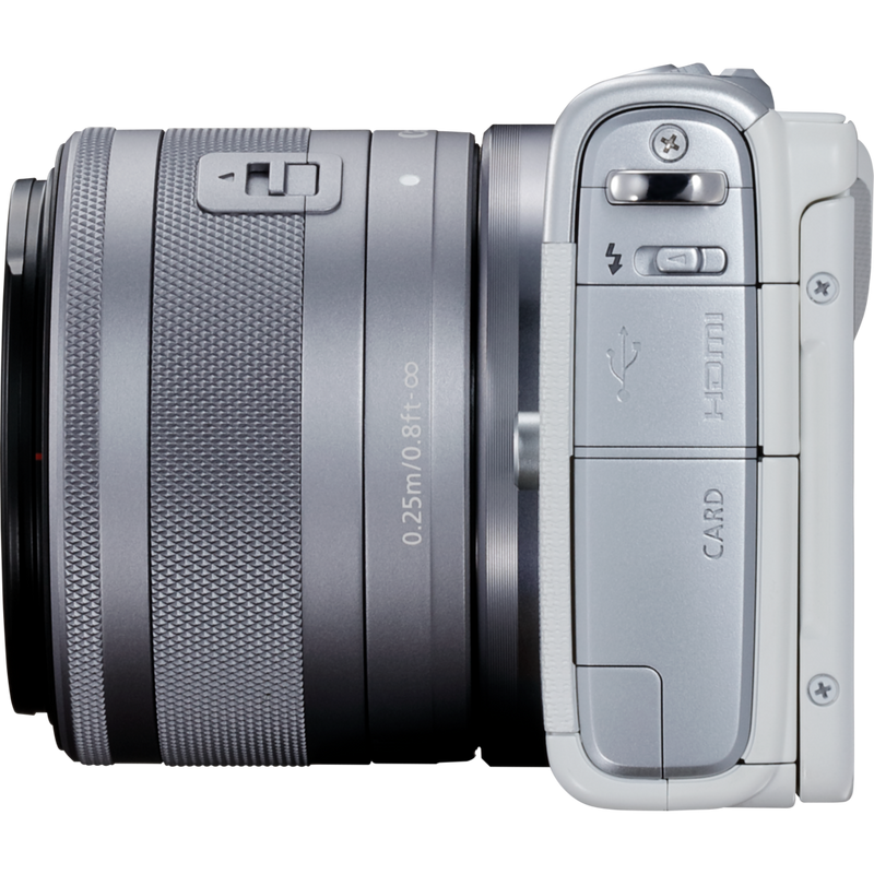 Canon EOS M100 White + EF-M 15-45mm f/3.5-6.3 IS STM Lens Silver Product Left View