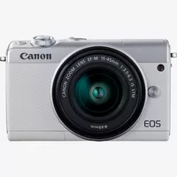 Canon EOS M100 blanca + objetivo EF-M 15-45mm f/3.5-6.3 IS STM plata Producto Vista frontal