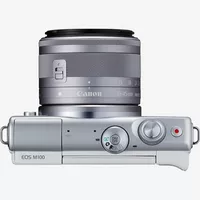Canon EOS M100 blanca + objetivo EF-M 15-45mm f/3.5-6.3 IS STM plata Producto Vista superior