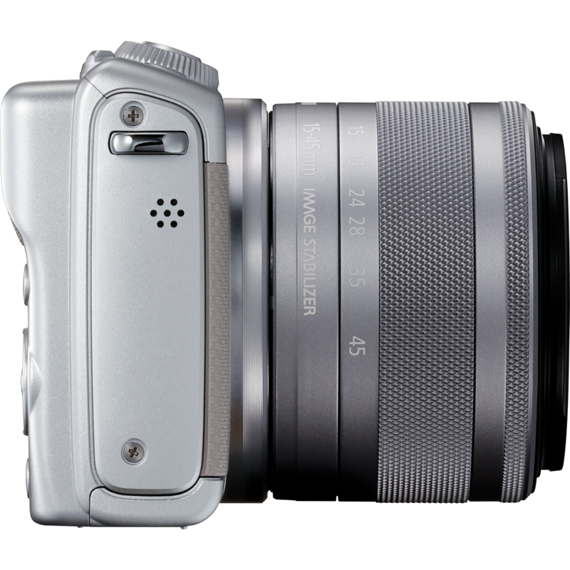 Canon EOS M100 Grey + EF-M 15-45mm f/3.5-6.3 IS STM Lens Silver Product Right View