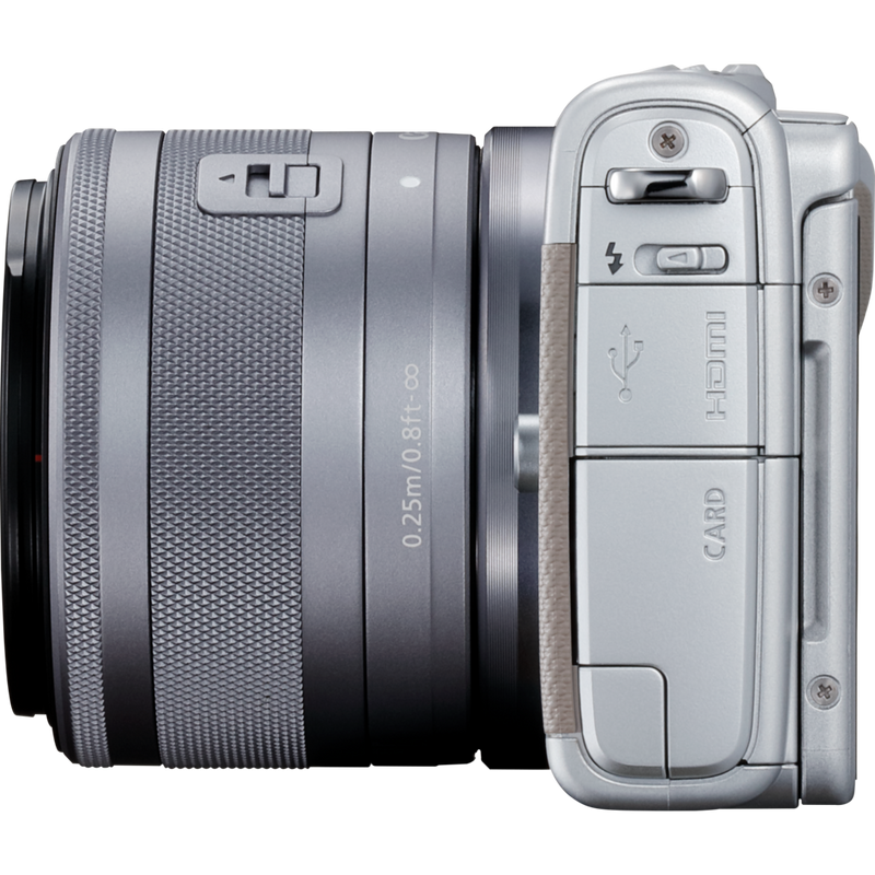 Canon EOS M100 Grey + EF-M 15-45mm f/3.5-6.3 IS STM Lens Silver Product Left View
