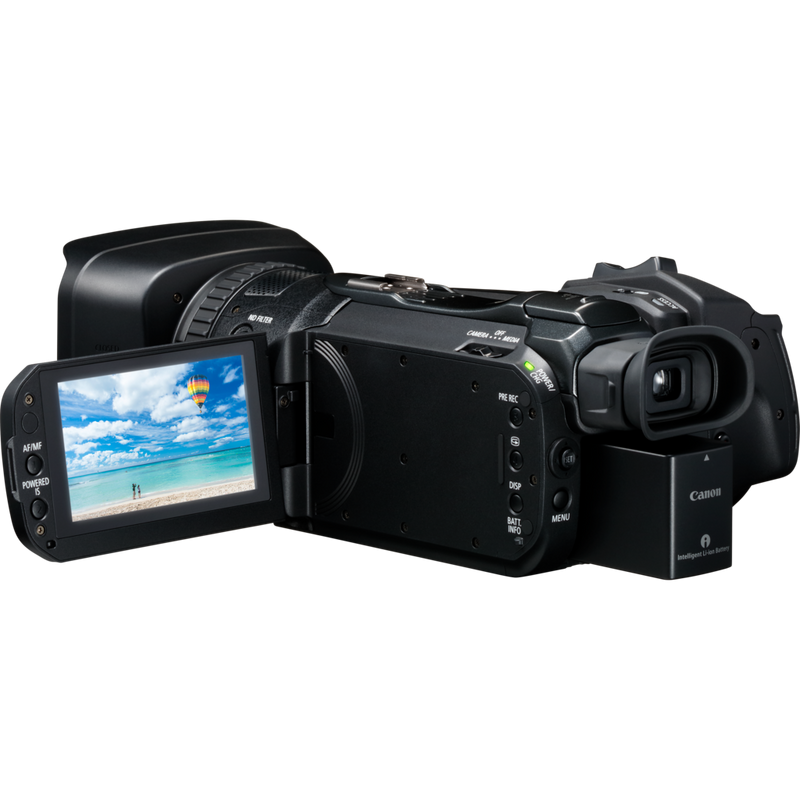 Canon LEGRIA GX10 Product Back Left View with Flipped Screen
