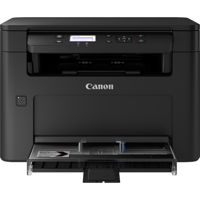 Canon i-SENSYS MF112 All-in-one Mono Laser Printer Product Front View with Output Paper Tray Opened