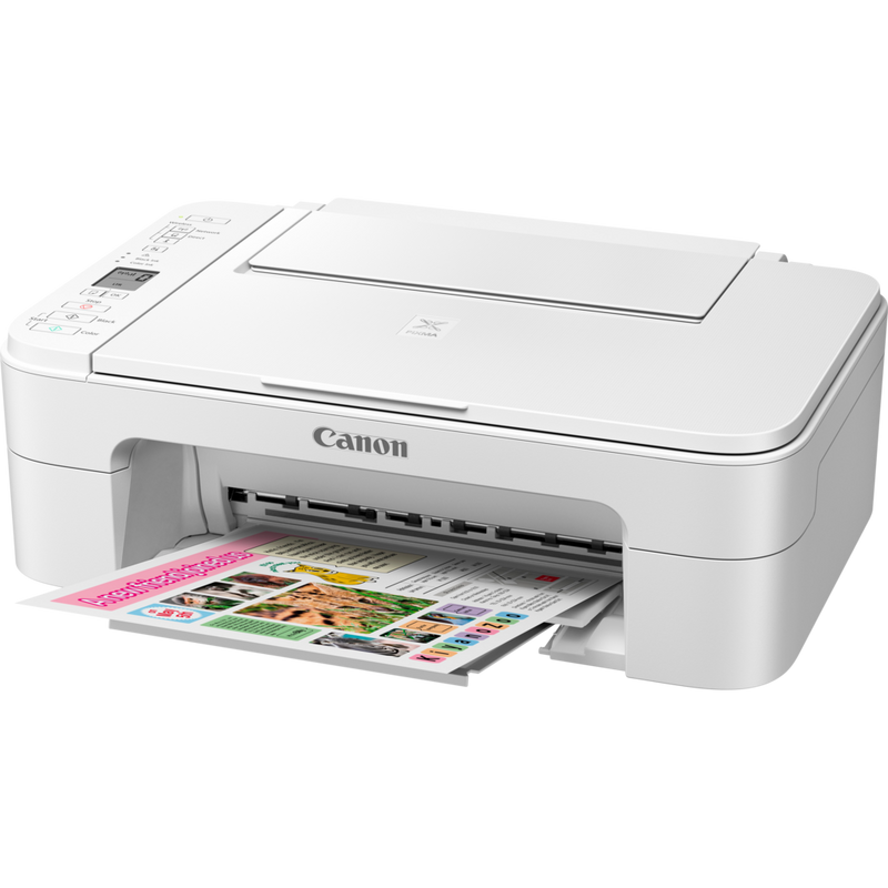 Canon PIXMA TS3151 - White Product Front Slant View With Paper Tray Out