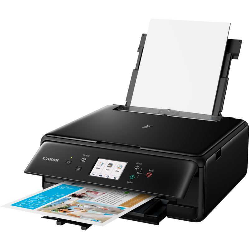 Canon PIXMA TS6150 - Black Produkt Sett skrått forfra med papirskuff åpen og papirstøtte