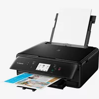 Canon PIXMA TS6150 - Noir Produit Vue avant inclinée, montrant le bac à papier déplié et le support papier