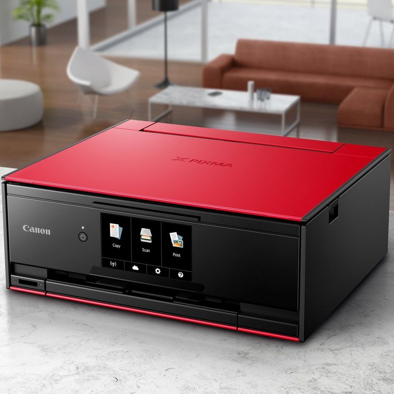 Canon PIXMA TS9155 Wireless Colour All in One Inkjet Photo Printer - Red  På et bord