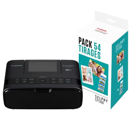 Canon Selphy CP1300 Photo Printer Black with 2x Canon RP-108 Color